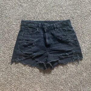 American Eagle Outfitters Black Jean Shorts Distressed Frayed Hem